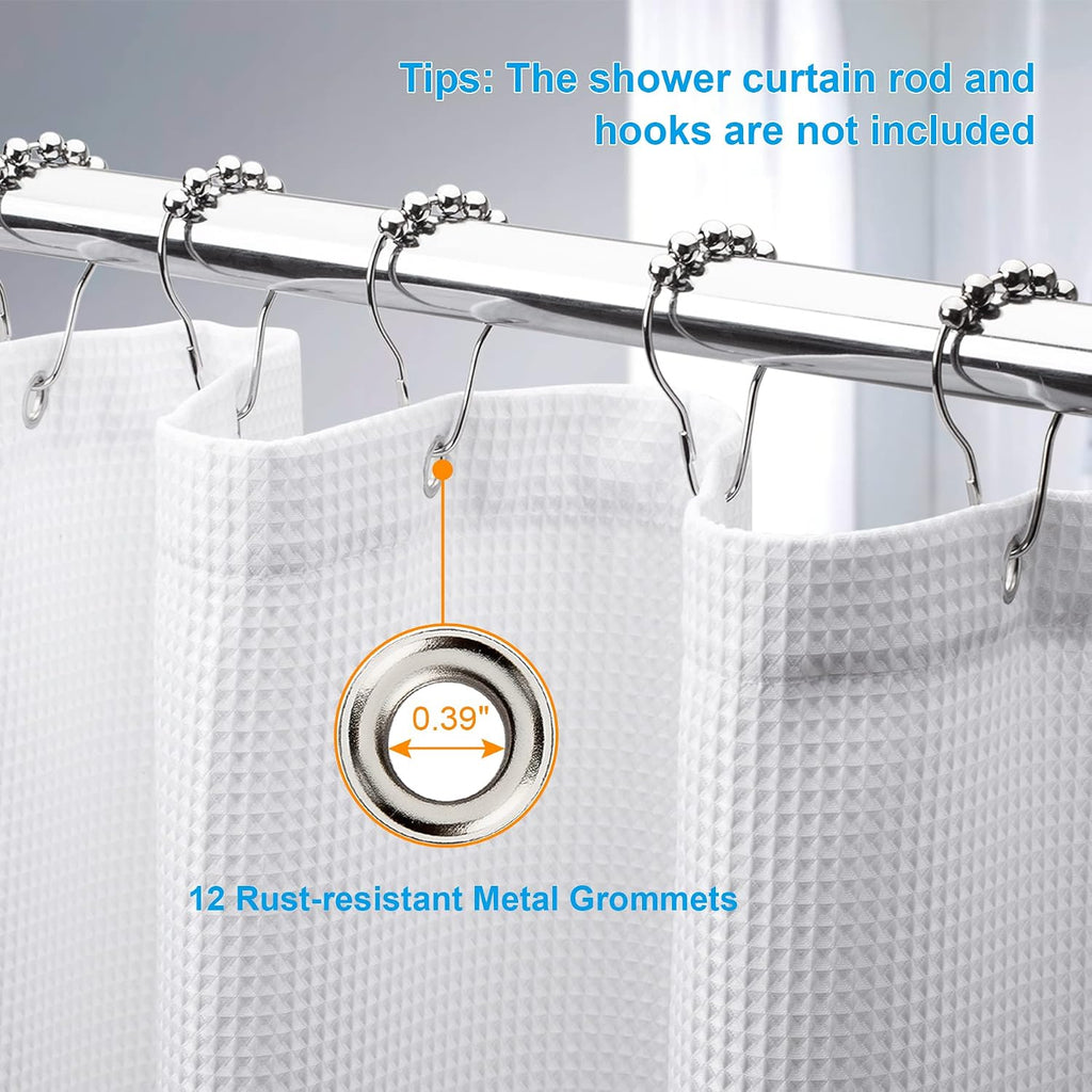 AmazerBath Short Shower Curtain 72x65 Inches, White Shower Curtain Waffle Textured, Heavy Duty 240GSM, Fabric Shower Curtain, Hotel Quality Bathroom Shower Curtains, Thick and Heavy