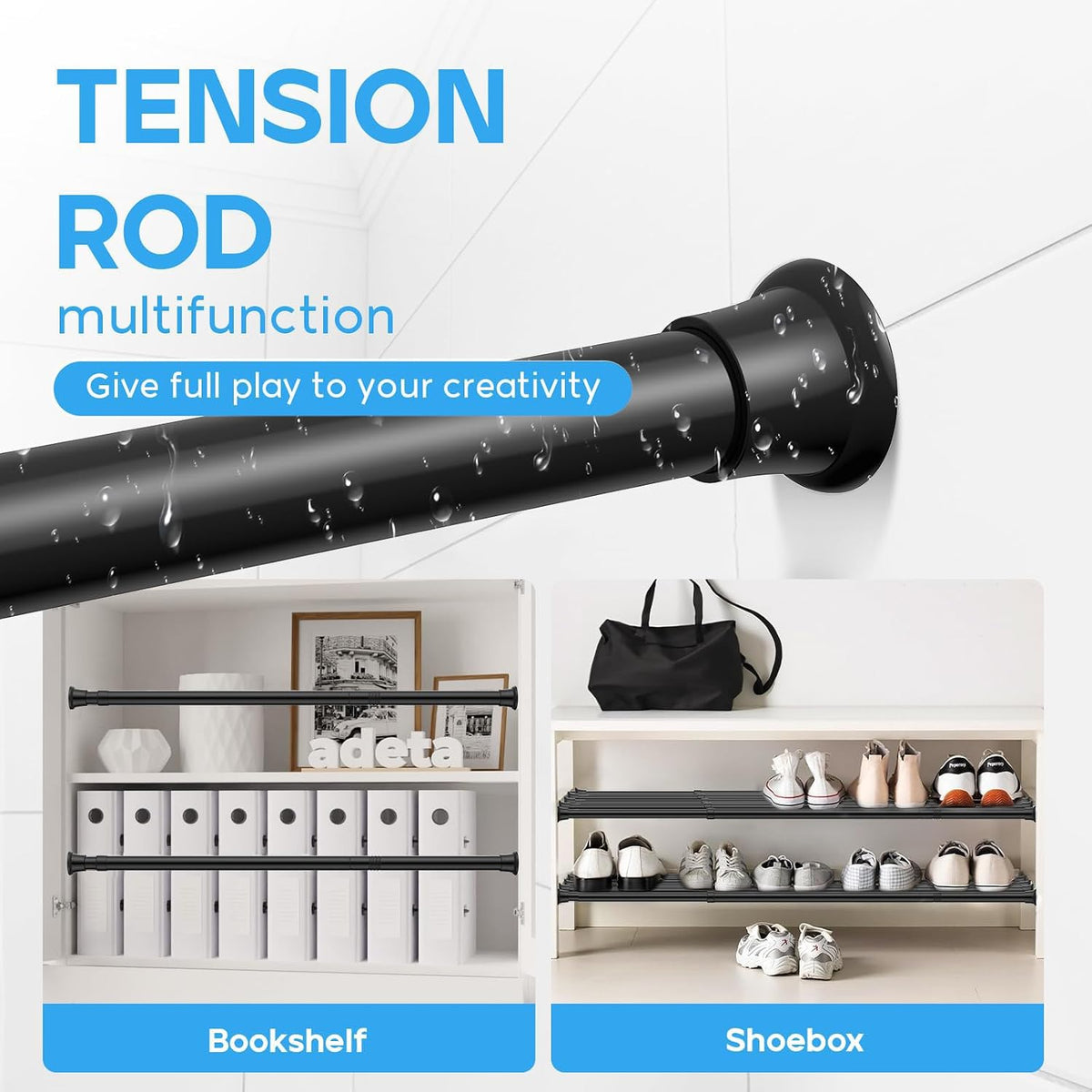 2pack Spring Tension Curtain Rods 18-36 Inch Adjustable Black Tension Rod