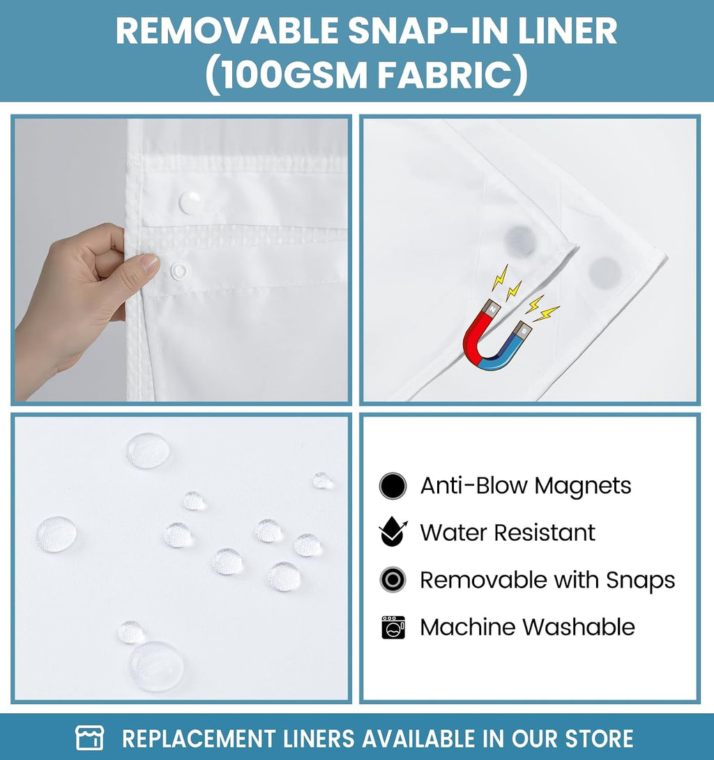 SORTTO Ringless Waffle Shower Curtain with Snap in Liner Set, 71x74, White