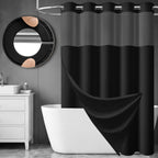 Dynamene Ringless Waffle Weave Fabric Shower Curtain Set, Black, 72"x75"