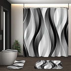 Bathroom Sets with Shower Curtain and Rugs, Set of 4, Checkered