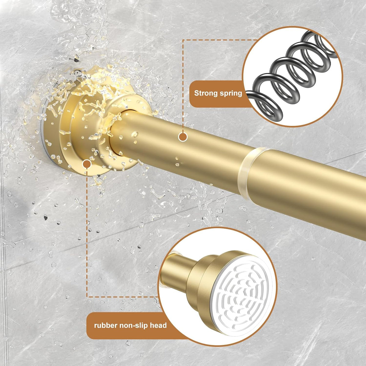 AIZESI Gold Tension Curtain Rod 30-63In 1PCS,Adjustable Spring Tension Rod
