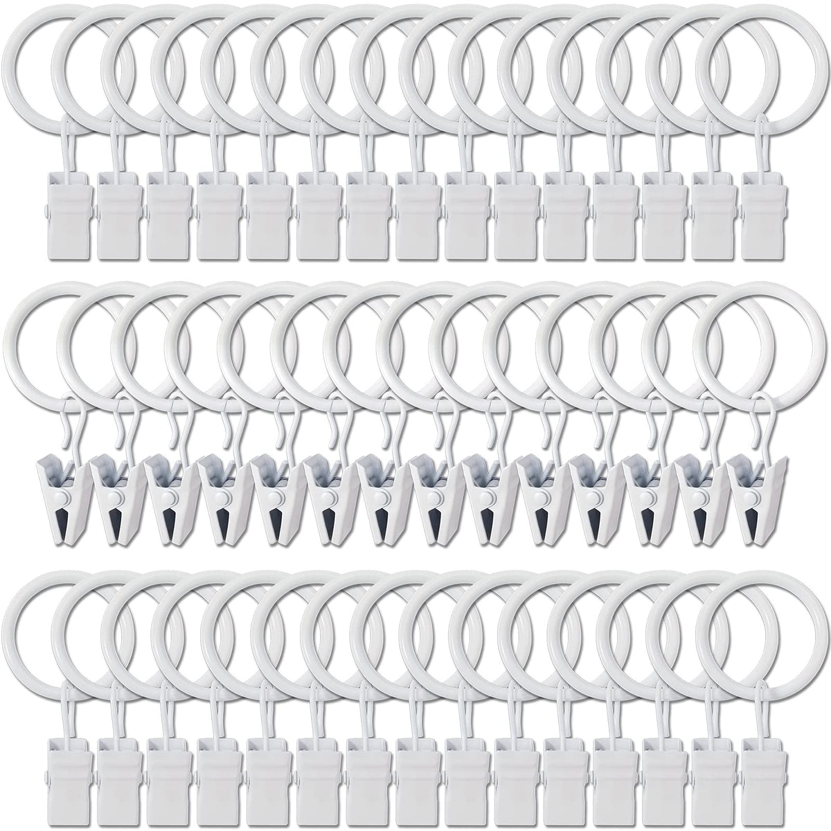40 Pack Curtain Rings with Clips, Drapery Clips with Rings, Drapes Rings 1.26 in Interior Diameter, Fits up to 1 in Curtain Rod, Black