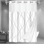 LXBNI Ringless Shower Curtain with Snap-in Liner, Gray White, 71 x 74 Inch