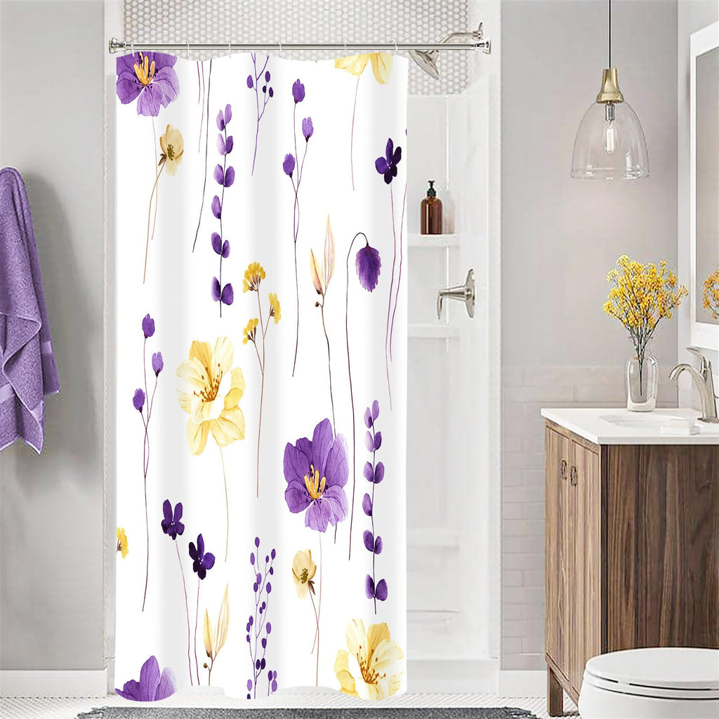 Gibelle Blue Yellow Watercolor Floral Fabric Shower Curtain, 72x72