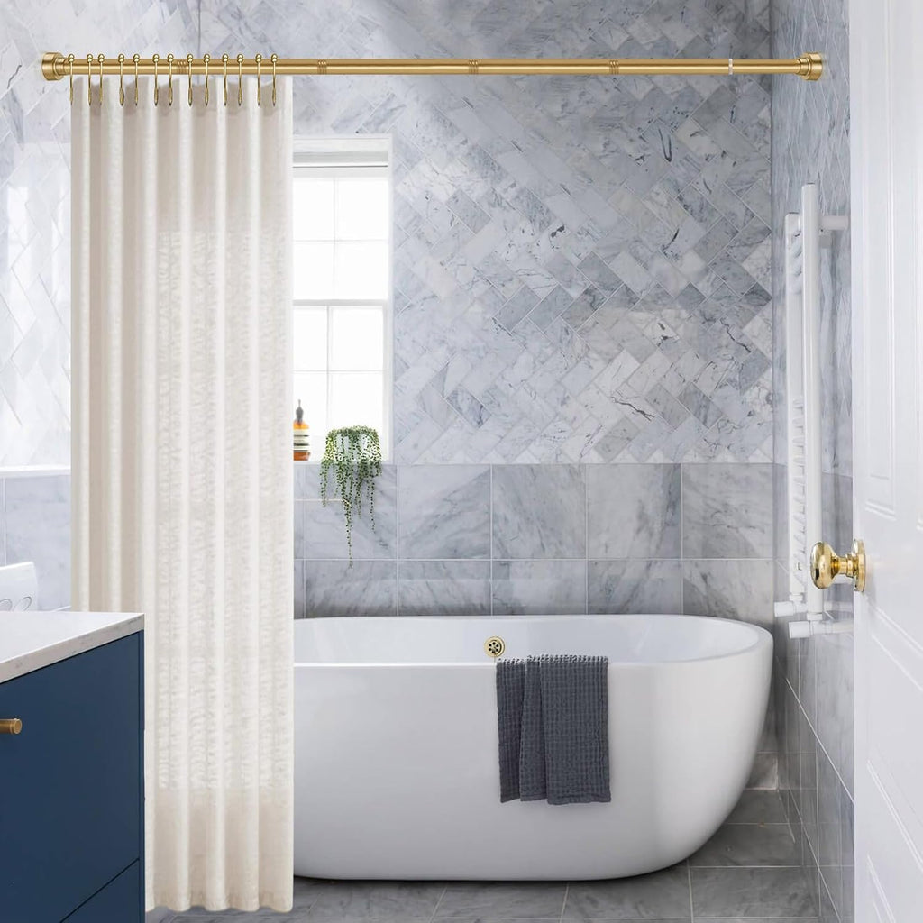 YNL Shower Curtain Rod 34-82 Inches (2.8-6.8ft) Adjustable Spring Shower Rod No Drilling, Non-Slip, Never Rust, Stainless Steel, Suitable for Bathroom Window Living room, Gold