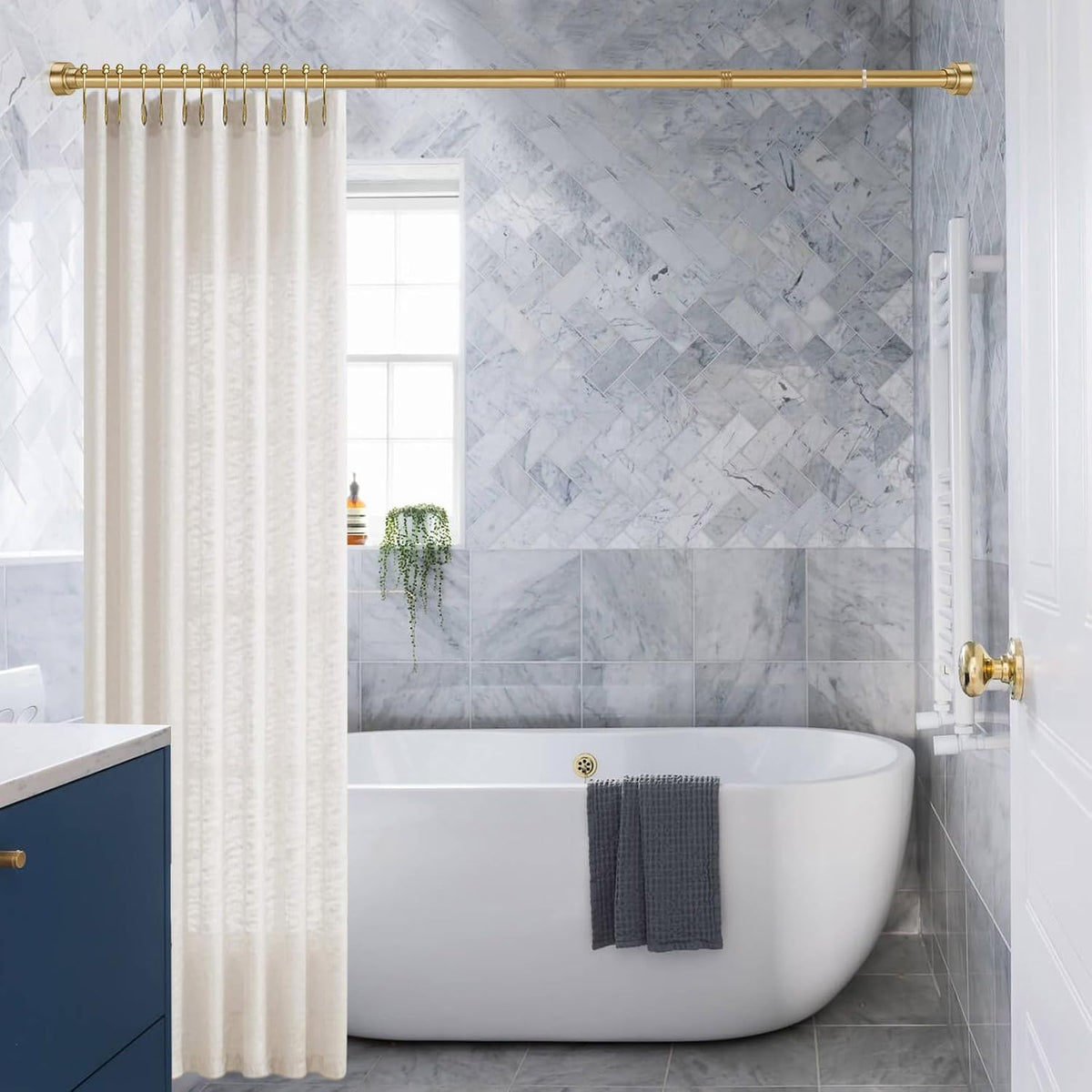 YNL Shower Curtain Rod 34-82 Inches (2.8-6.8ft) Adjustable Spring Shower Rod No Drilling, Non-Slip, Never Rust, Stainless Steel, Suitable for Bathroom Window Living room, Gold