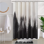 ORTIGIA Dark Green Misty Forest Shower Curtain for Bathroom, Nature Woodland Shower Curtain Set with Hooks, Decorative Pine Tree Fog Magic Bath Curtain for Home, Waterproof Fabric, Weighted, 72x72
