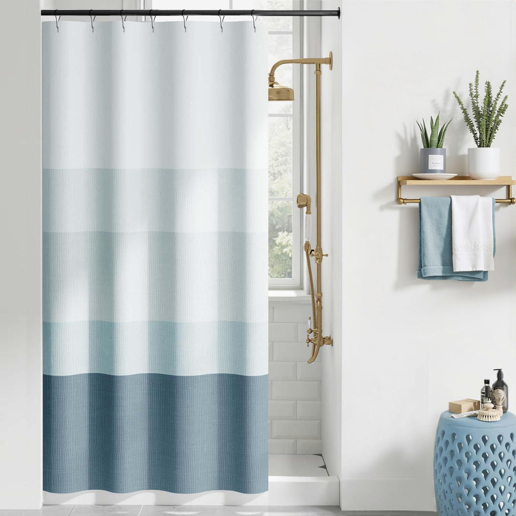 jinchan Ombre Ocean Blue Shower Curtain for Bathroom 70x72 Inch 12 Hooks