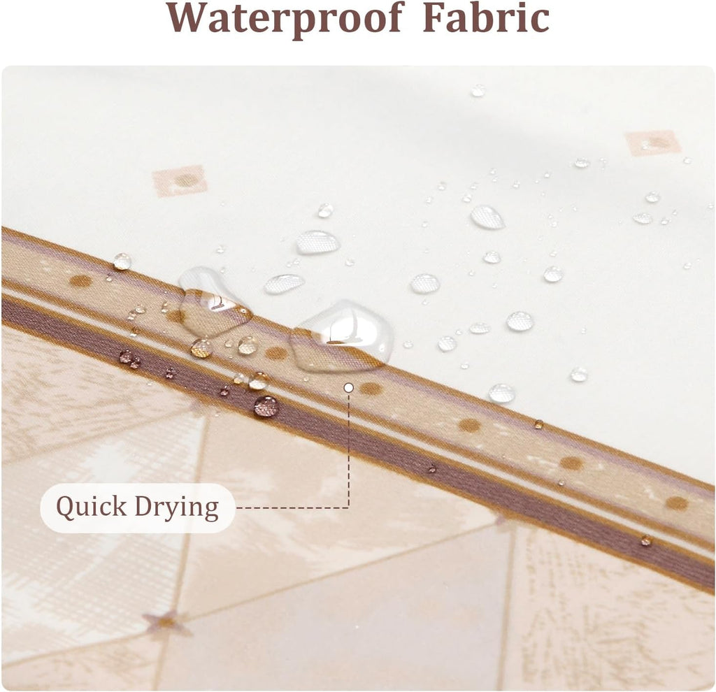 Fabric Shower Curtain, Narrow Width Beige Brown Stripe Waterproof Curtain for Tub or Stall，54" W x 72" H