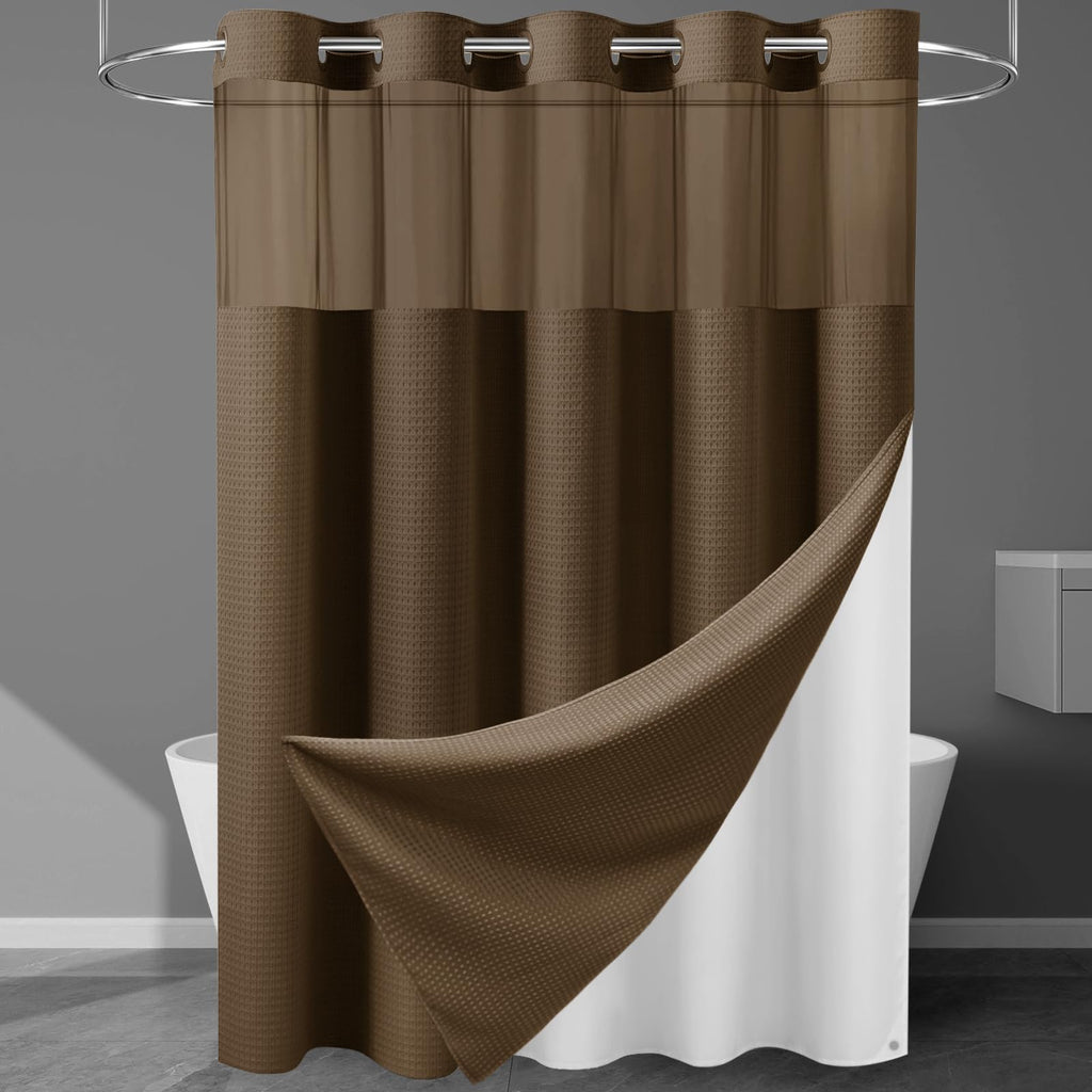 256GSM Heavyweight Ringless Waffle Shower Curtain with Liner, 71x74, White