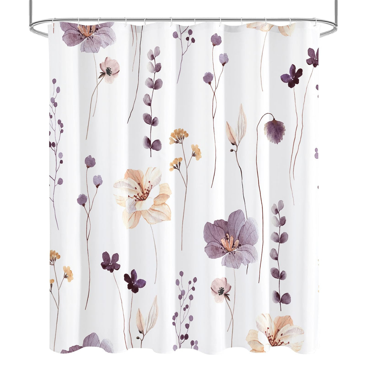 Gibelle Blue Yellow Watercolor Floral Fabric Shower Curtain, 72x72