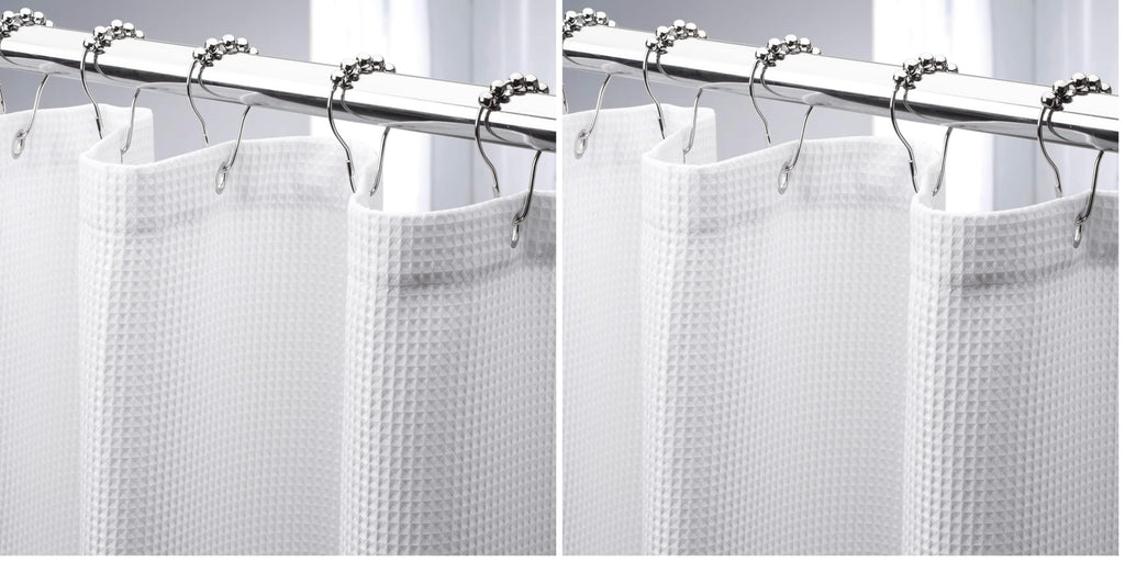 AmazerBath Extra Long Shower Curtain 96 Inches Long, Waffle Shower Curtain White Extra Long, Fabric Shower Curtains for Bathroom, Heavy Duty 240G Waffle Textured, 72x96 Inches