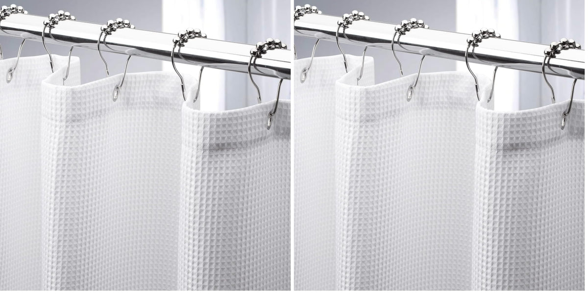 AmazerBath Extra Long Shower Curtain 96 Inches Long, Waffle Shower Curtain White Extra Long, Fabric Shower Curtains for Bathroom, Heavy Duty 240G Waffle Textured, 72x96 Inches
