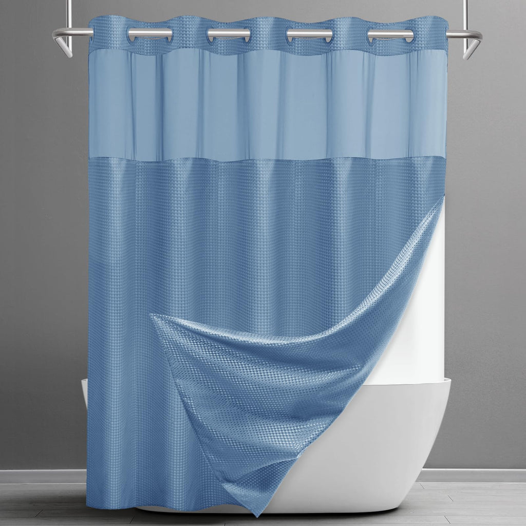 SORTTO Ringless Waffle Shower Curtain with Snap in Liner Set, 71x74, White