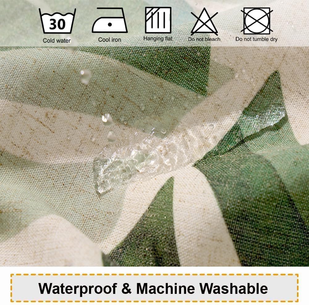 Baccessor Linen Shower Curtain Tropical Green Leaf Shower Curtains Botanical Banana Monstera Leaf Palm Tree Water Repellent Heavy Duty Fabric Cloth Shower Curtain for Bathtubs Hotel 72 W X 72 L Inch