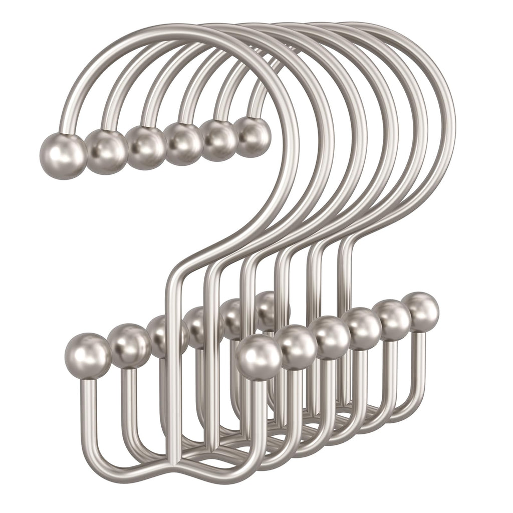 Bathway Shower Curtain Hooks Nickel Shower Curtain Rings, 12 Pcs Double Hook Shower Curtain Hooks Rings Shower Curtain Hangers Rust Proof, Metal Shower Hooks for Bathroom Shower Curtain Rod