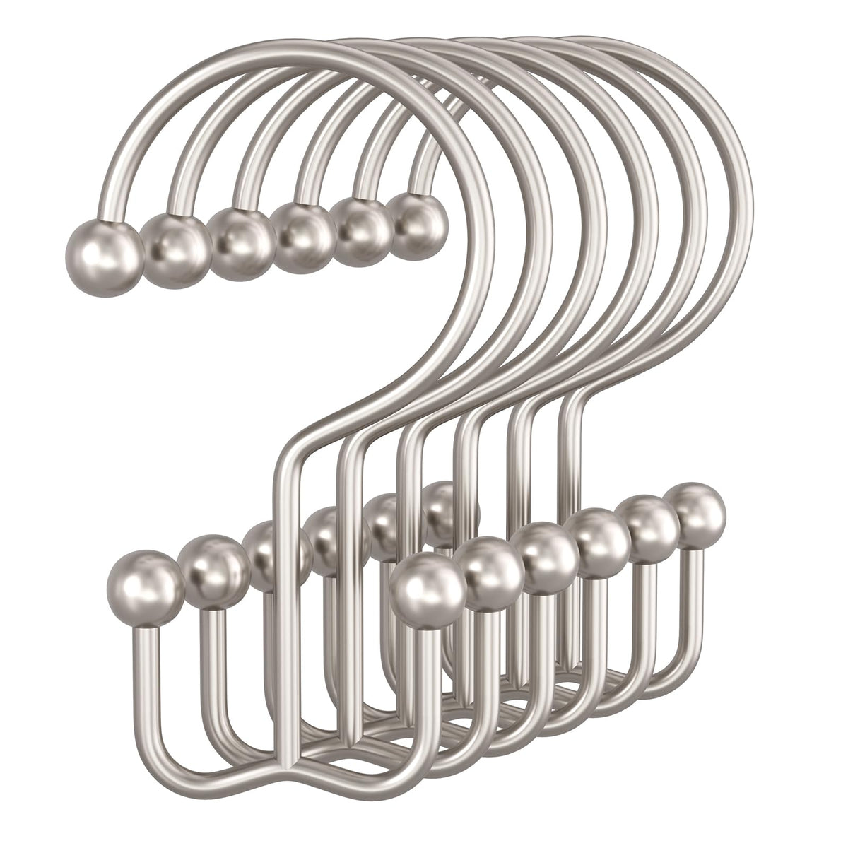 Bathway Shower Curtain Hooks Nickel Shower Curtain Rings, 12 Pcs Double Hook Shower Curtain Hooks Rings Shower Curtain Hangers Rust Proof, Metal Shower Hooks for Bathroom Shower Curtain Rod