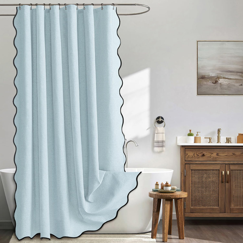 MIULEE 72"x84" Extra Long Scalloped Linen Shower Curtain Cream Beige