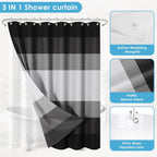 3 in 1 Shower Curtain and Liner,72 x 72 inch, Striped Grey