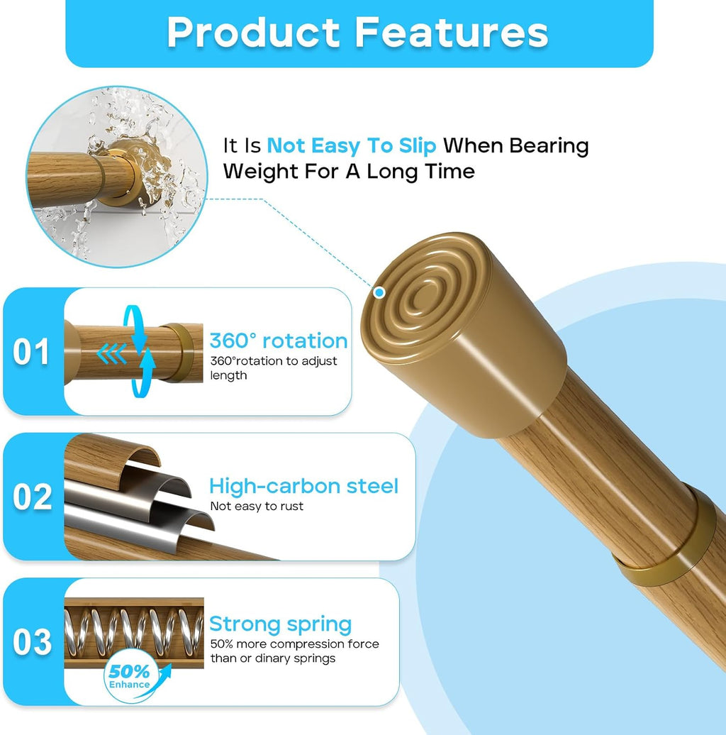 MEXAU 3 Pack Spring Tension Curtain Rod for Window 17-38 Inch, Wood Grain