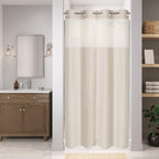 Eachope No Hooks Polyester Textured Shower Curtain with Snap-in Fabric Liner Set, Hotel Luxury Decor Shower Curtains for Bathroom with See Through Top Window, Waterproof & Washable, 71Wx74H, Cream