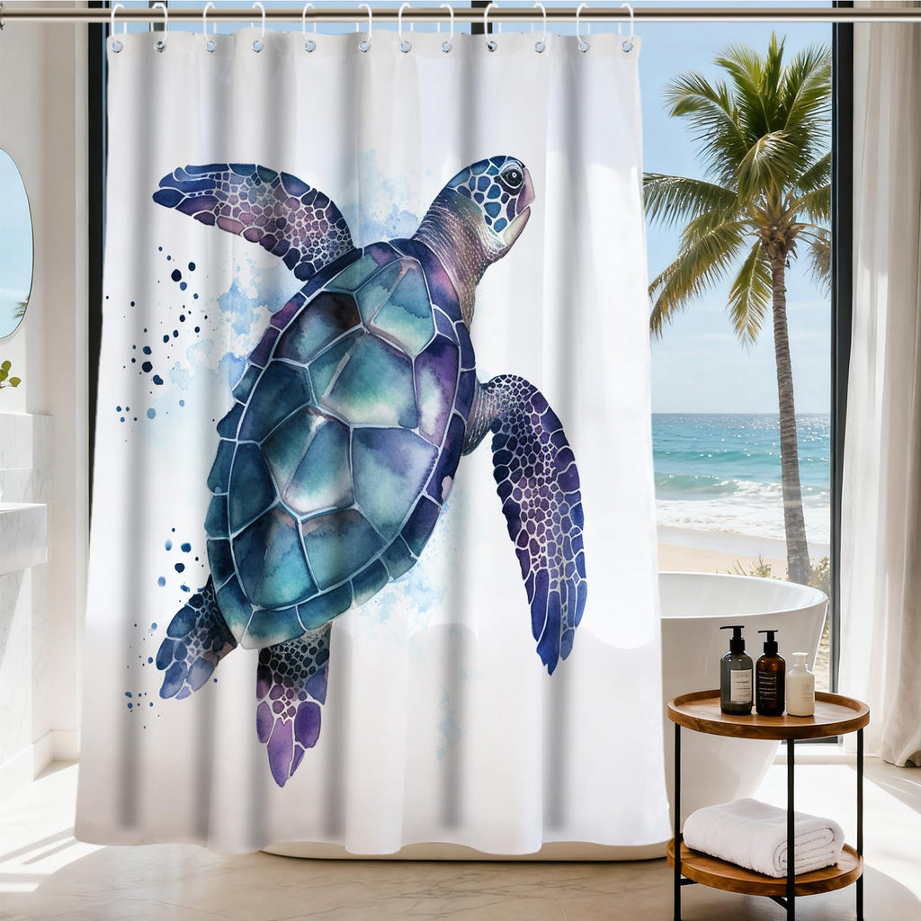 Nautical Green Sea Turtles Beach Theme Fabric Shower Curtain Sets Bathroom Blue Ocean Decor with Grommets and Hooks - 72 x 72 Inch Teal