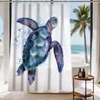 Nautical Green Sea Turtles Beach Theme Fabric Shower Curtain Sets Bathroom Blue Ocean Decor with Grommets and Hooks - 72 x 72 Inch Teal