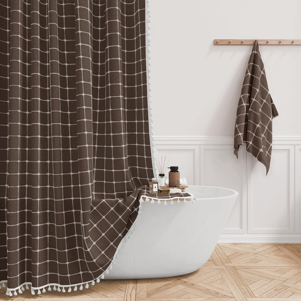 BTTN Sage Green Boho Farmhouse Linen Heavy Duty Shower Curtain Set, 72x72