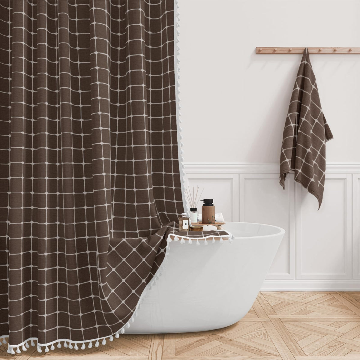 BTTN Sage Green Boho Farmhouse Linen Heavy Duty Shower Curtain Set, 72x72