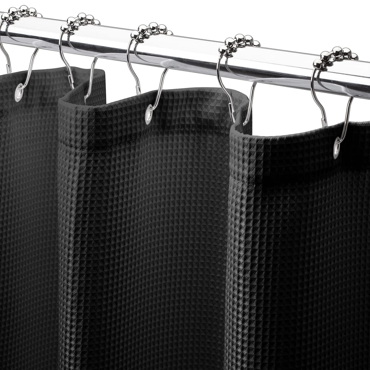 AmazerBath Short Shower Curtain 72x65 Inches, White Shower Curtain Waffle Textured, Heavy Duty 240GSM, Fabric Shower Curtain, Hotel Quality Bathroom Shower Curtains, Thick and Heavy