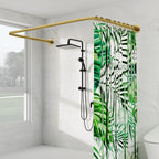U Shaped Shower Curtain Rod, [Both Sides: 23"-52", Middle: 31"-46.5"] Adjustable U Shape Shower Rod Black Outdoor Corner Curtain Pole for Bathroom Bathtub with Ceiling Support & 12 Hooks