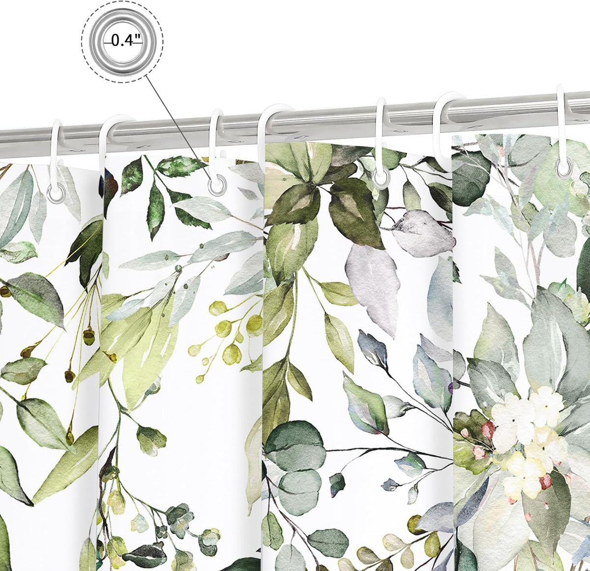 Gibelle Sage Green Eucalyptus Shower Curtain, Floral Print, 72x72
