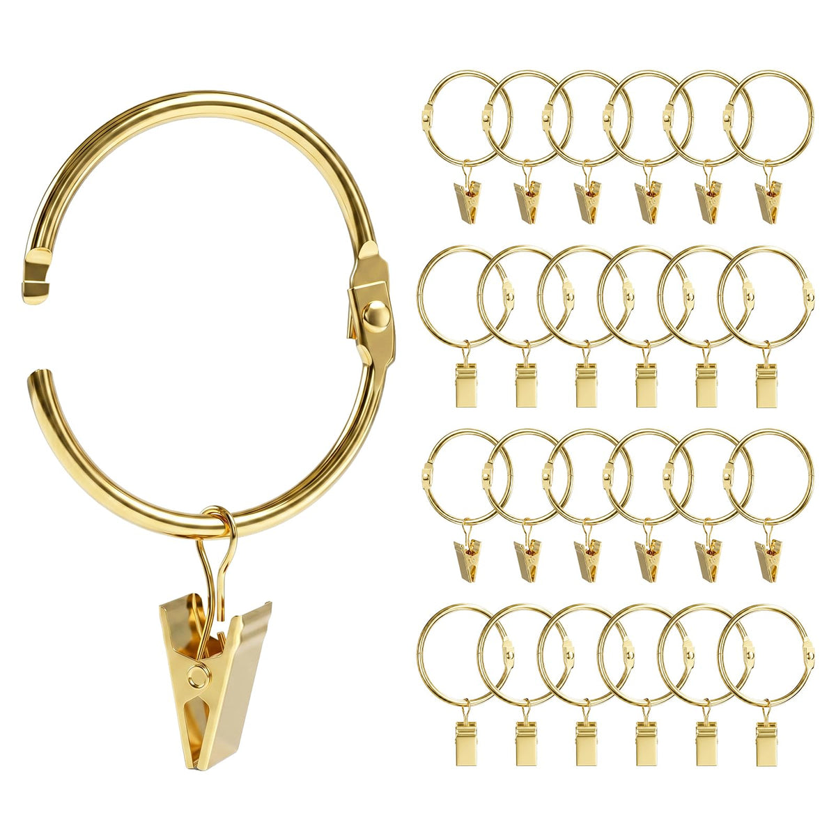 24 Pack 2 Inches Openable Curtain Rings with Clips