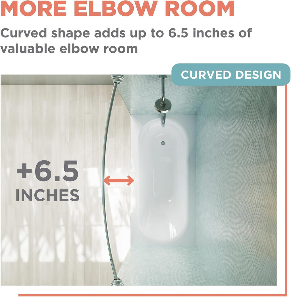 Zenna Home Curved Shower Curtain Rod, No Drill, 50-72 Inch Adjustable Tension Shower Rod for Bathroom, Rustproof, Non-Slip, Adds Room in Shower, Satin Nickel