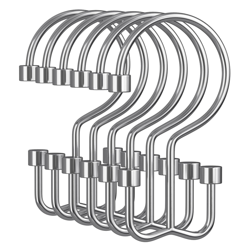 Amazer Gold Shower Curtain Hooks, 12PCS Minimalist Simple Double Shower Curtain Rings, Rust-Resistant Metal Shower Hooks Shower Curtain Hangers, Shower Rings for Bathroom Shower Rods Curtains