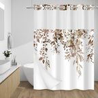 WITHLOC Hook Free Floral Shower Curtain with Liner, Blue Beige, 71x74