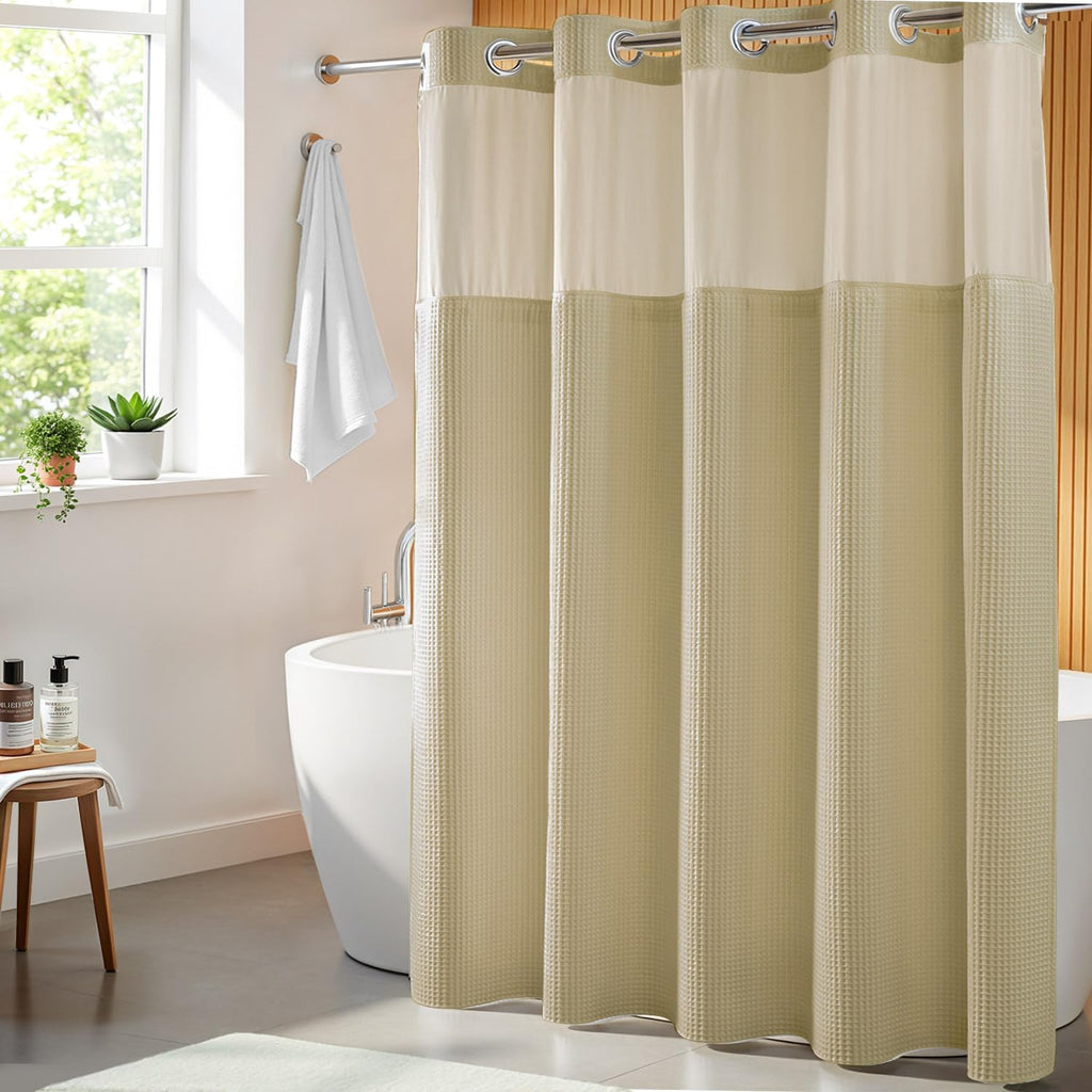 River Dream Cotton Blend Fabric Shower Curtain Set with Liner, White, 54x80