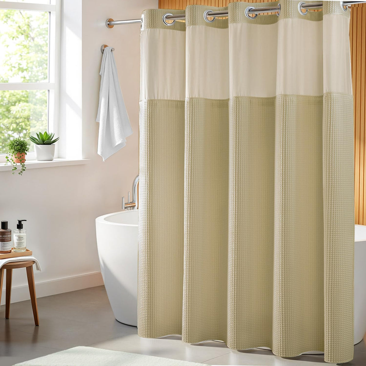 River Dream Cotton Blend Fabric Shower Curtain Set with Liner, White, 54x80