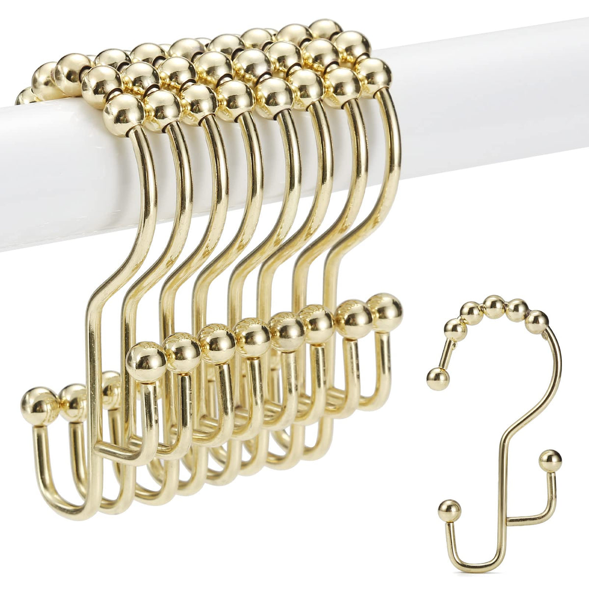 Shower Curtain Rings, SUTINE Double Shower Curtain Hooks, Rust-Resistant Stainless Steel Shower Curtain Rings, Easy Sliding Metal Shower Hooks for Shower Curtains & Liners, 12pcs-Matte Nickel