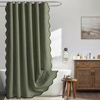 MIULEE 72"x84" Extra Long Scalloped Linen Shower Curtain Cream Beige