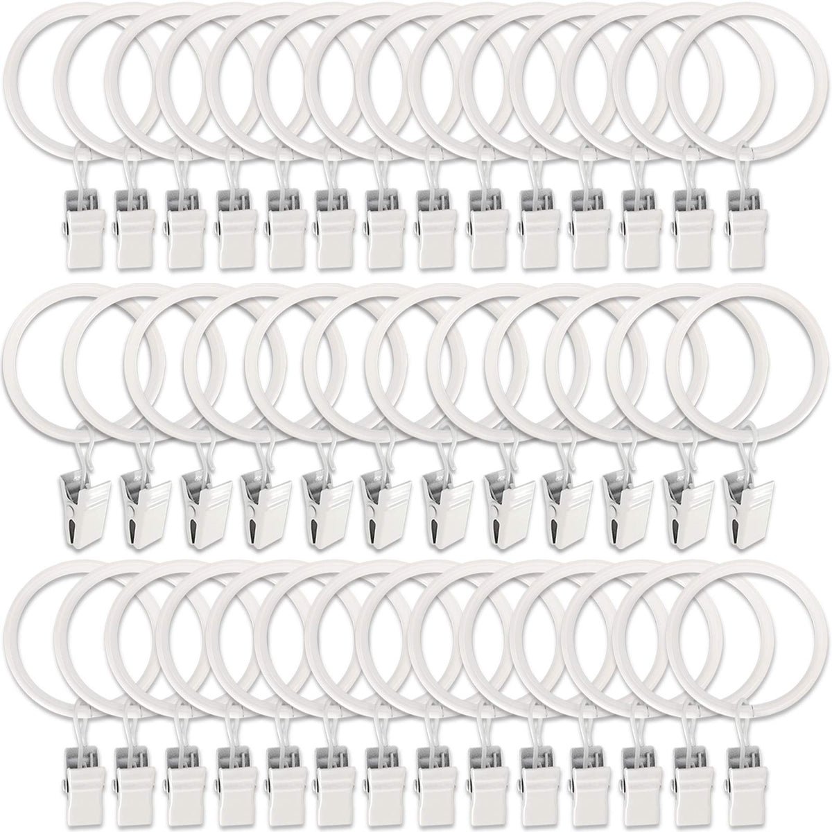 40 Pack Curtain Rings with Clips, Drapery Clips with Rings, Drapes Rings 1.26 in Interior Diameter, Fits up to 1 in Curtain Rod, Black
