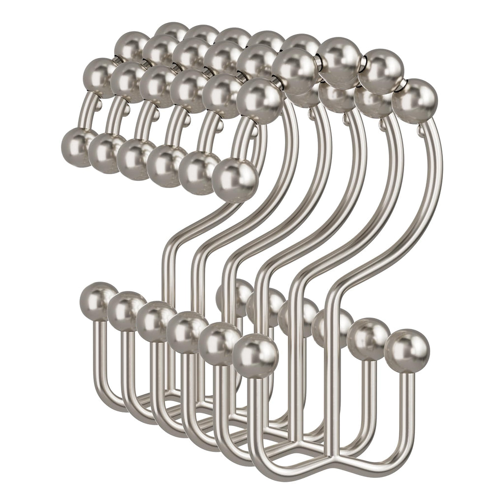 Amazer Gold Shower Curtain Hooks, 12PCS Minimalist Simple Double Shower Curtain Rings, Rust-Resistant Metal Shower Hooks Shower Curtain Hangers, Shower Rings for Bathroom Shower Rods Curtains