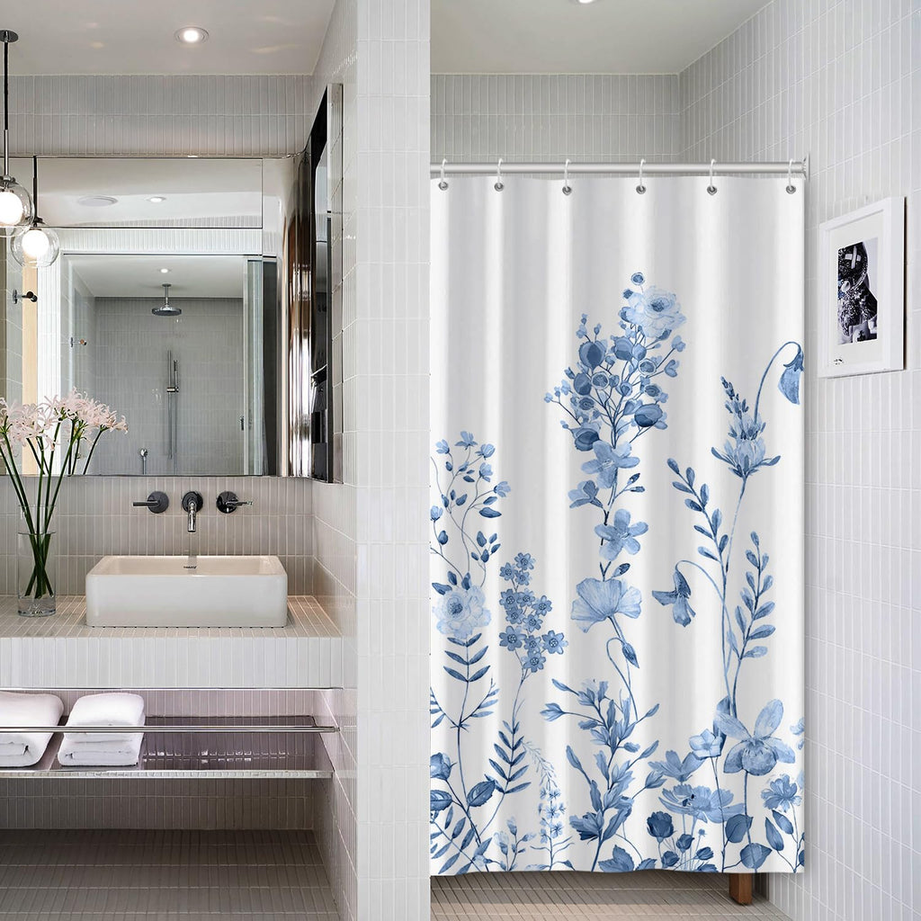 AWERT Blue Marble Shower Curtain - Waterproof for Bathroom Decor, Printed Washable With Hooks, 72x72 Inch