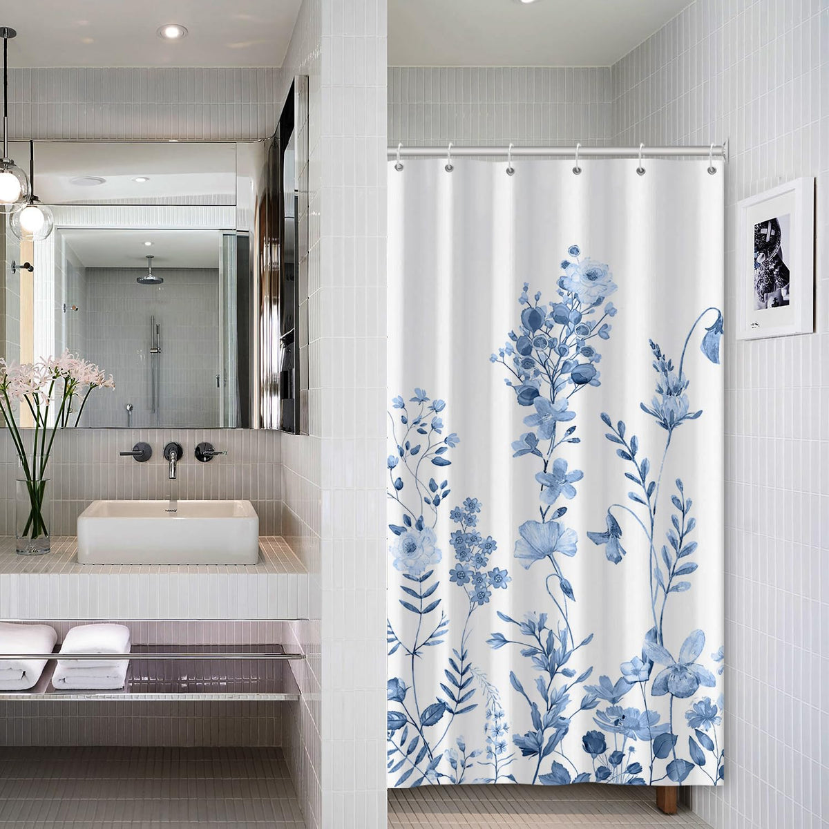 AWERT Blue Marble Shower Curtain - Waterproof for Bathroom Decor, Printed Washable With Hooks, 72x72 Inch