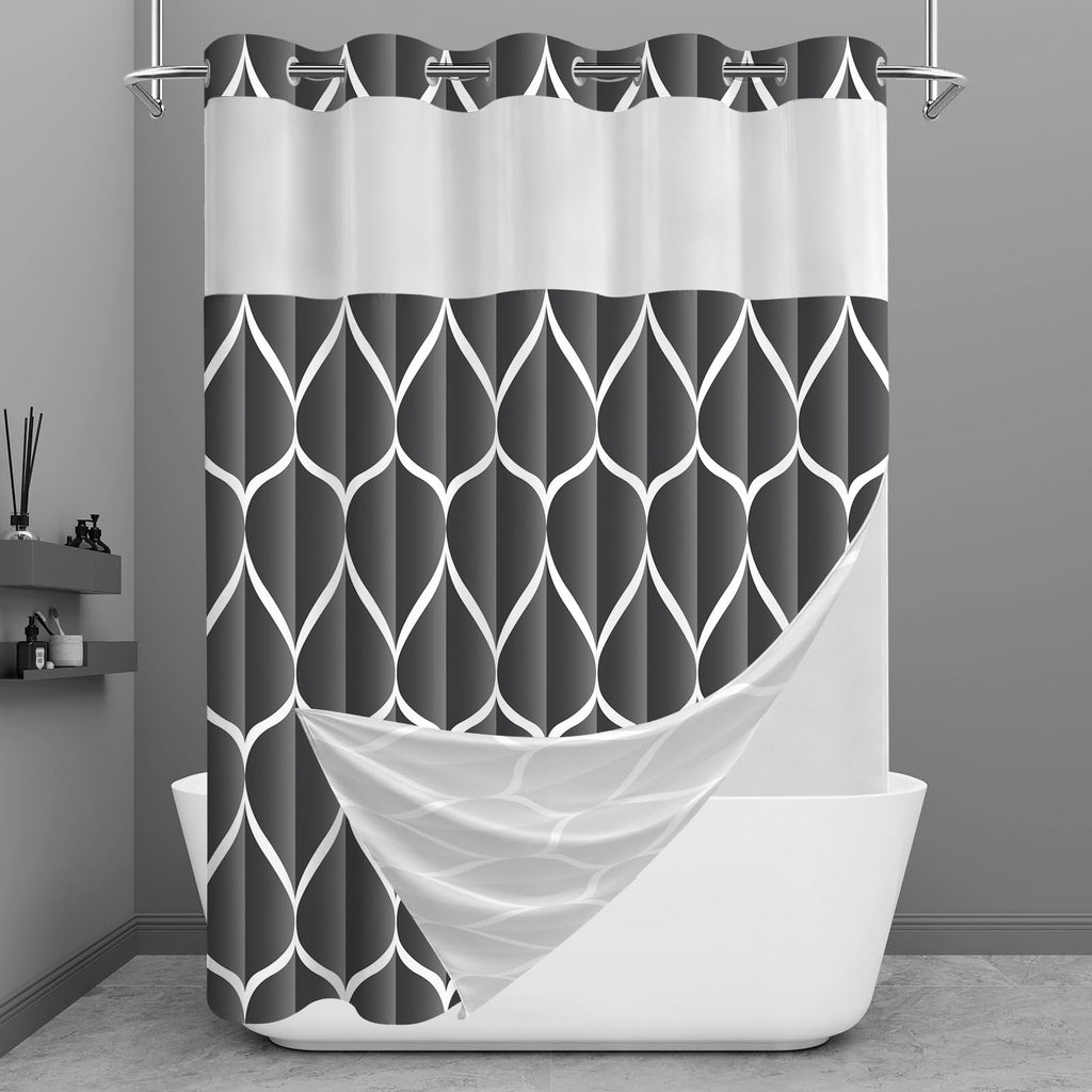 Yiatn Gray Ringless Shower Curtain with Snap-in Liner, 71 x 74 Inch