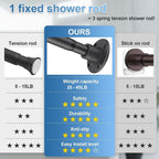 Heavy Duty Shower Rod - Industrial Shower Curtain Rod Wall Mounted for Bathroom,Closet,Room Divider,Outdoor Patio - 28 to 76"Adjustable Shower Pole - Matte Black
