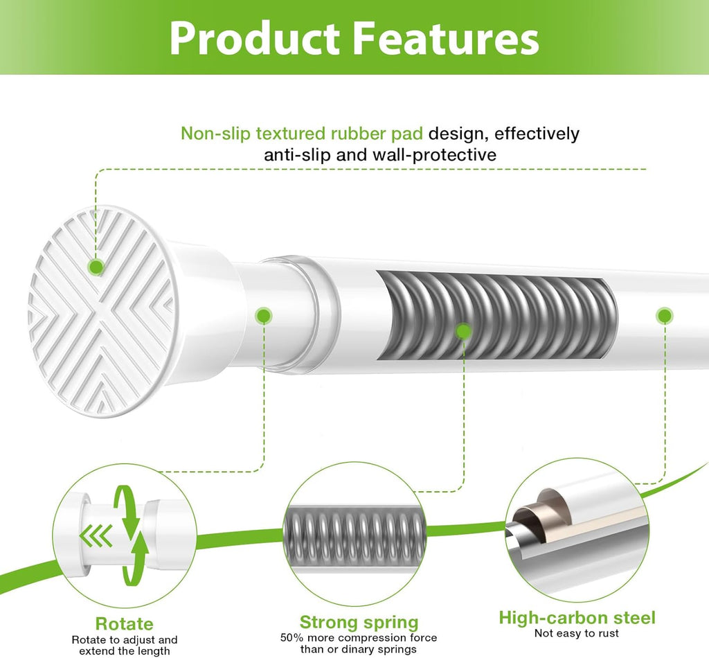 1Pcs Tension Curtain Rod 31-76 Inches,White Shower Rod for Bathroom Window