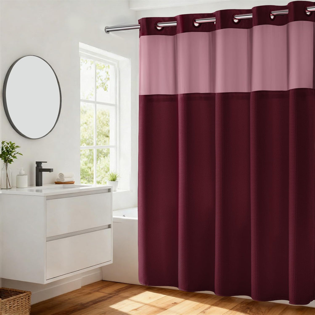 River Dream Heavyweight Waffle No Hook Shower Curtain with Liner,Gray,71x74