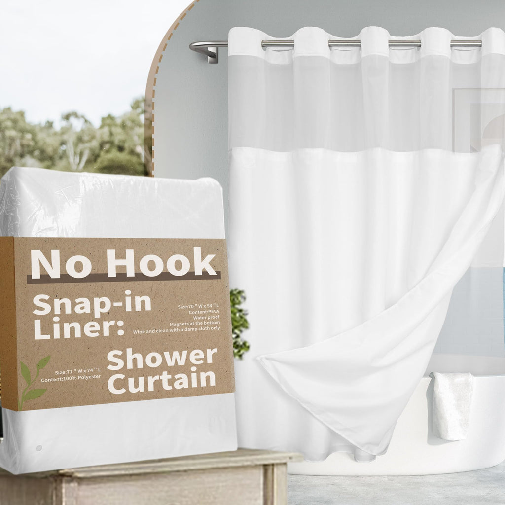 River Dream No Hook Shower Curtain with Snap-in Liner Set, Dark Gray, 71x74